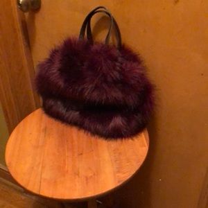 Burgundy faux fur bag